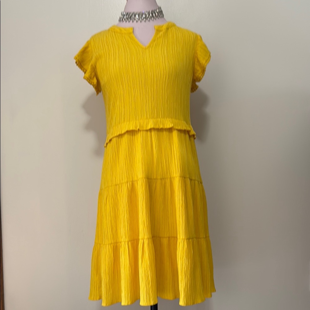 THML ruffle sleeve tiered dress in yellow size small